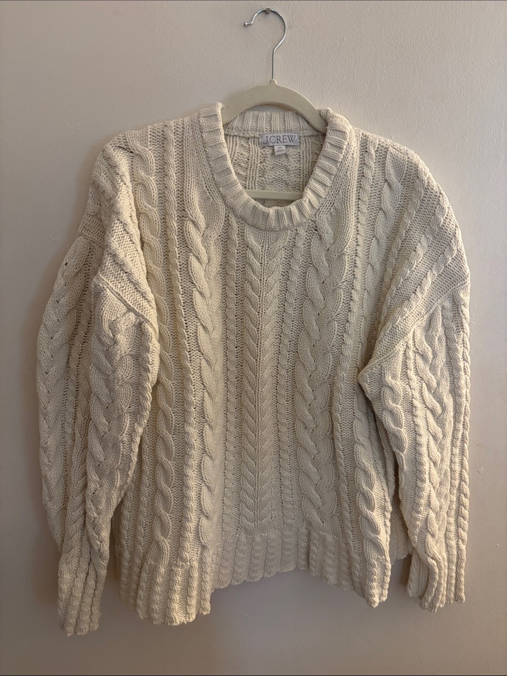 J. Crew Cream Cable Knit Crewneck Sweater